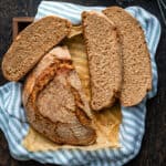 Sliced loaf of wholemeal bread