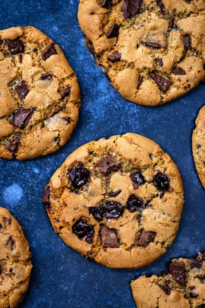 Close up on chocolate chip cookies baked in an Air Fryer