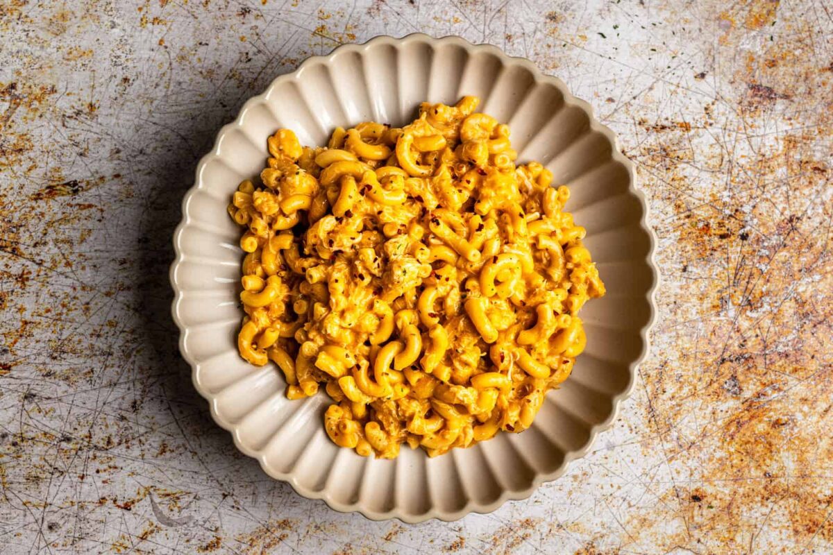 Macaroni and cheese served in a bowl