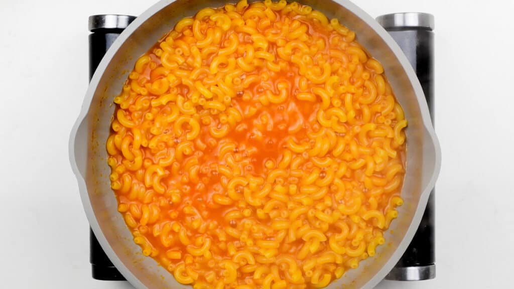 Macaroni cooking in a pan