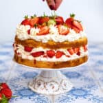 Strawberry shortcake on a cake stand