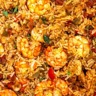 Close up on Cajun rice with shrimp