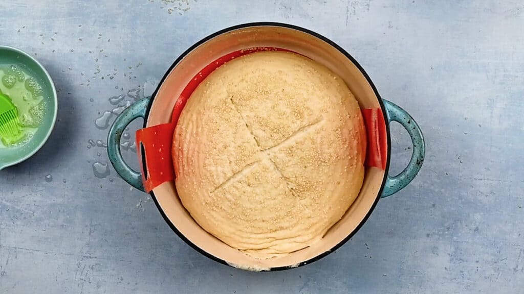 Bread in Dutch Oven ready for baking