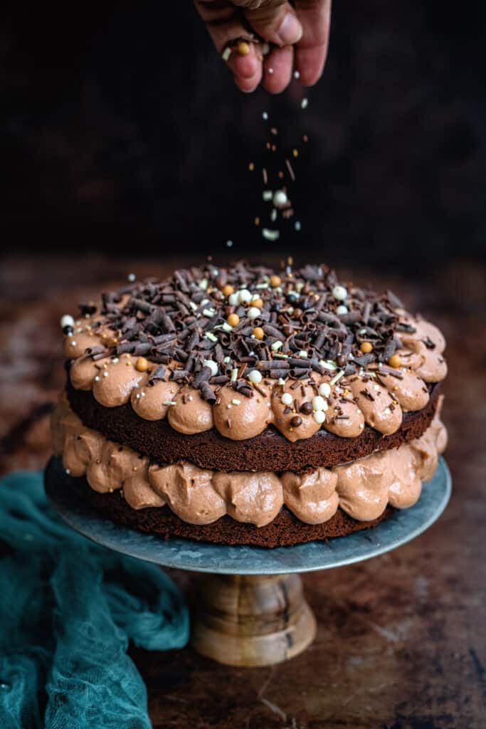Chocolate cake sandwiched with chocolate frosting