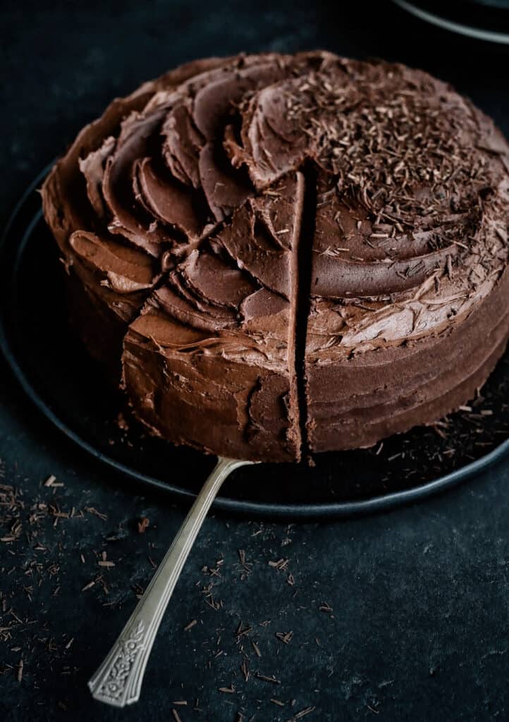 Air Fryer Chocolate cake with one slice cut
