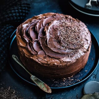 Air Fryer Chocolate Cake with chocolate frosting