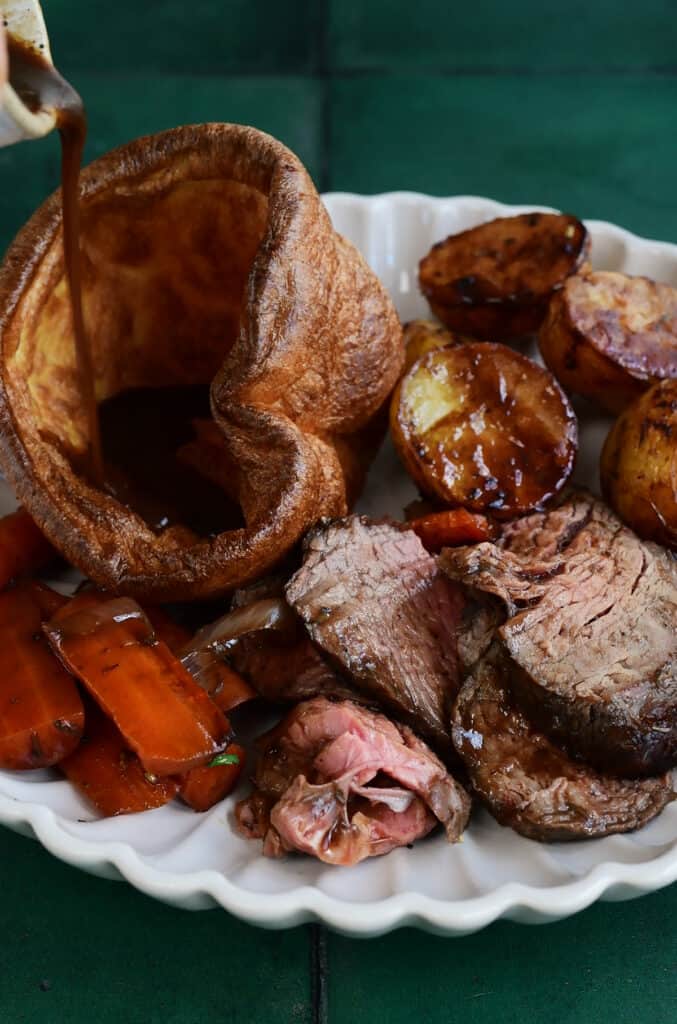 Beef pot roast served with Yorkshire pudding