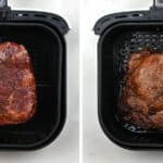 Boneless prime rib before and after roasting in an air fryer