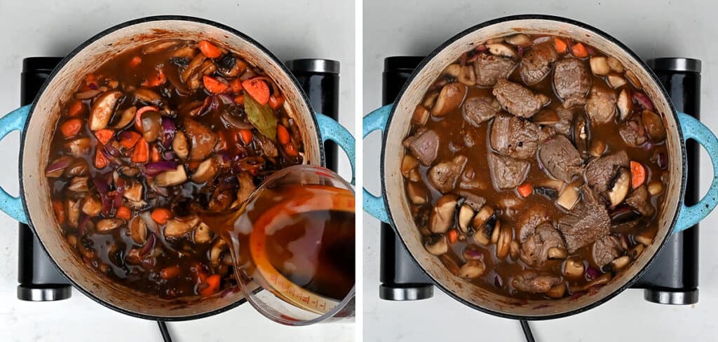 Beef stew cooking in a pot