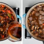 Beef stew cooking in a pot