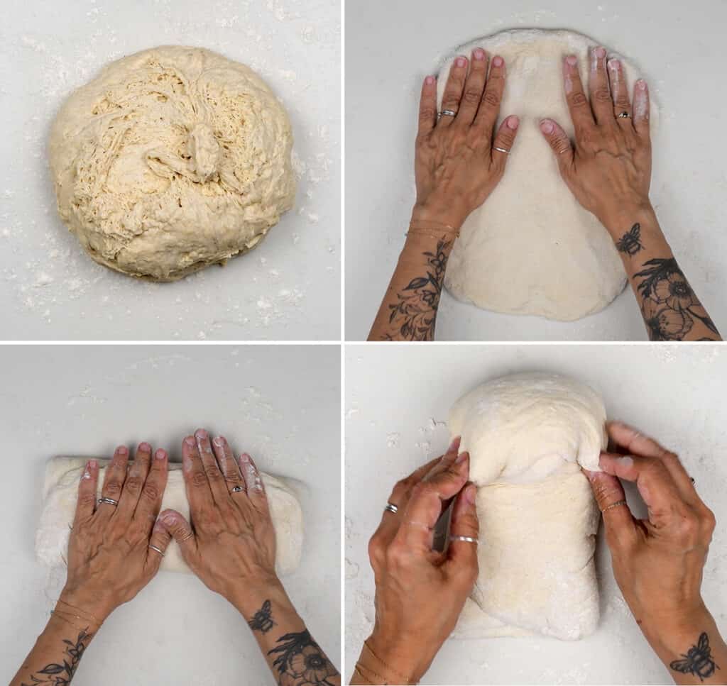 collage showing how to shape a bread loaf