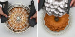 Inverting a bundt cake onto a wire rack