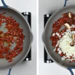 Pan frying chorizo and onion in a pan
