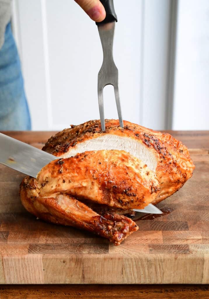 carving an air fried turkey crown