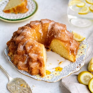 Mary Berry Lemon Bundt Cake with slices cut out