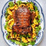 Roast Duck cooked in the air fryer arranged on a platter