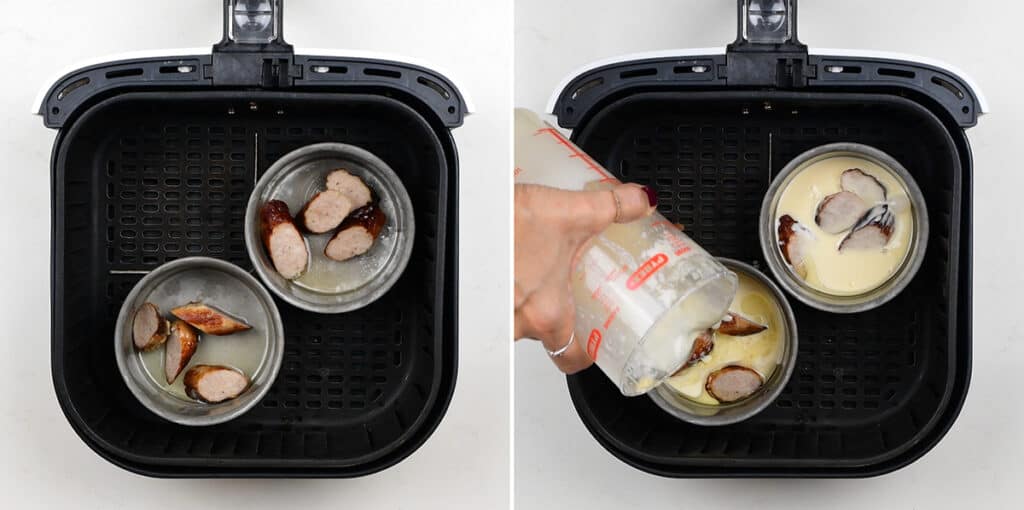 Collage showing how to make toad in the hole in an air fryer