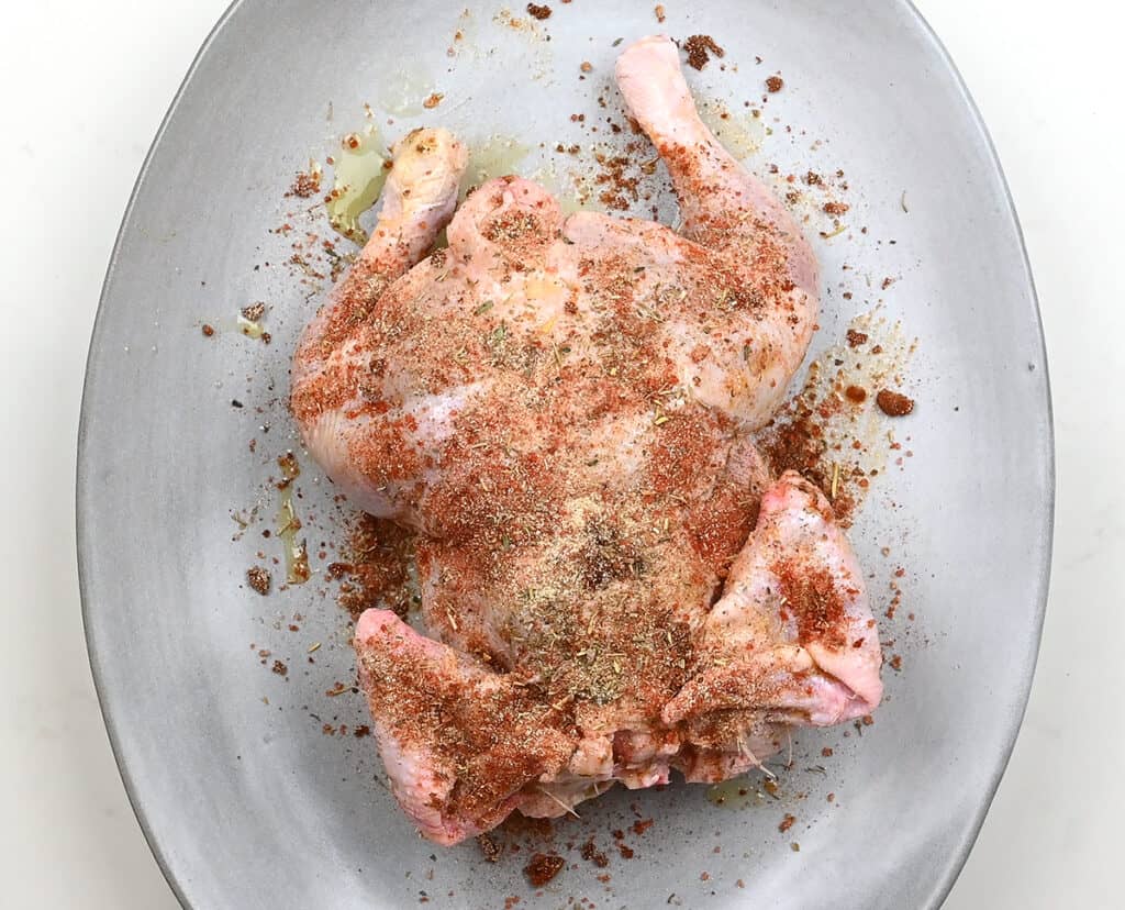 Whole chicken with a spice rub marinade