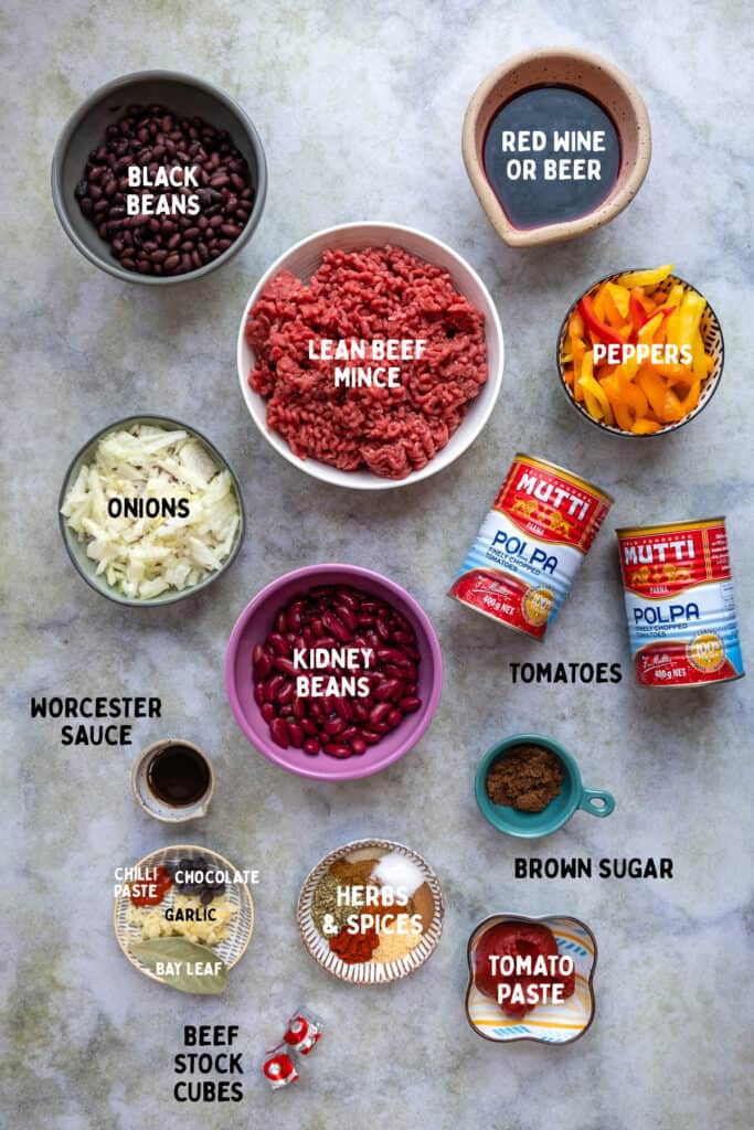 Chilli con carne ingredients