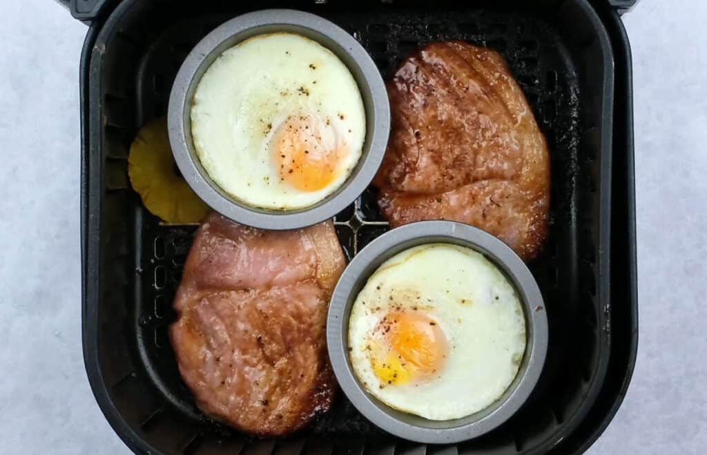 Ham steaks, eggs and pineapple in an Air Fryer