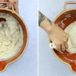 mixing dough for sourdough bread in a bowl