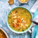 Chicken pastina soup in a bowl