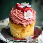 Air Fryer Vanilla cupcake with strawberry frosting