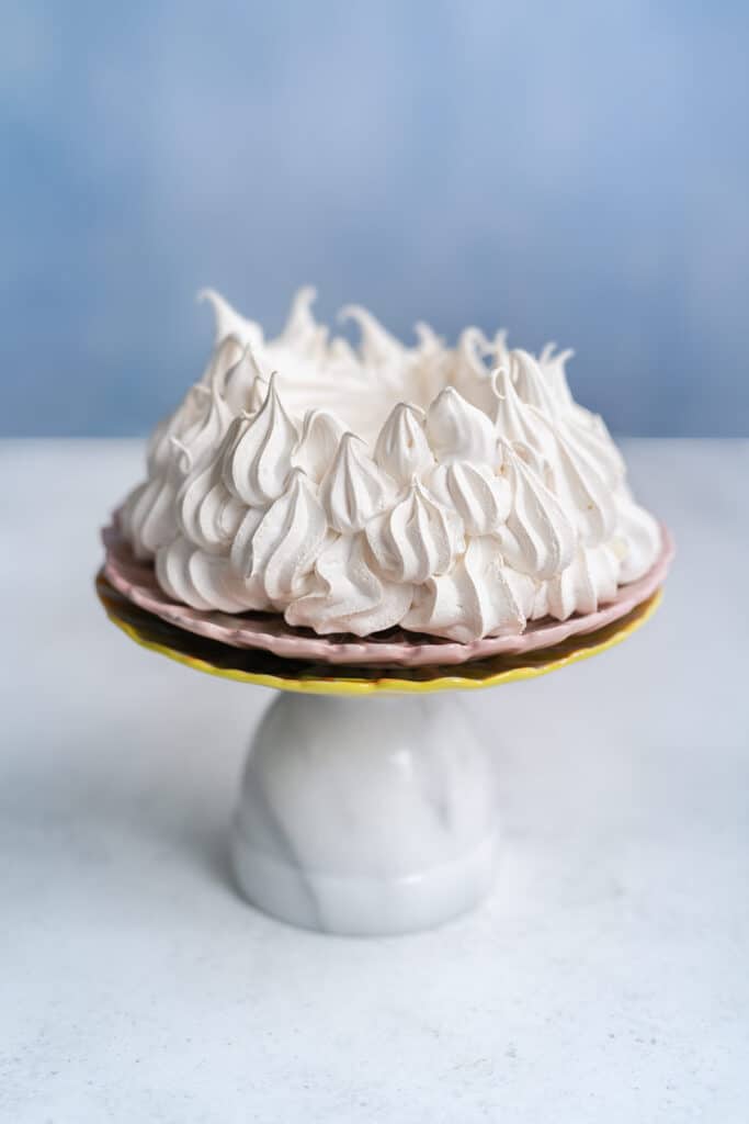 pavlova cooked in an air fryer on a stand