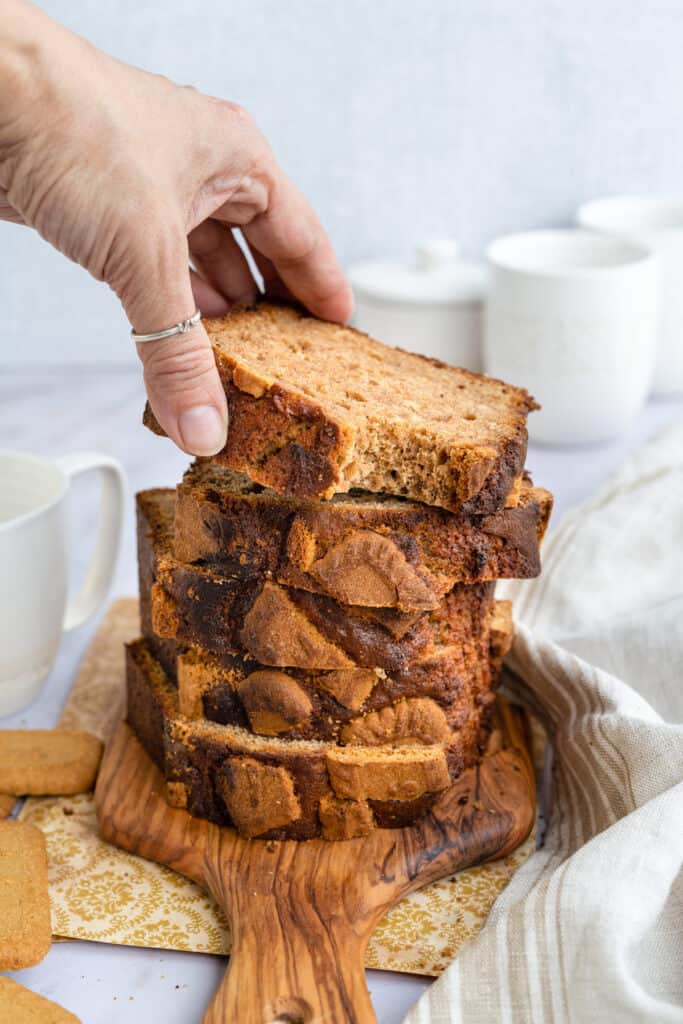 Biscoff Banana Bread sliced and stacked