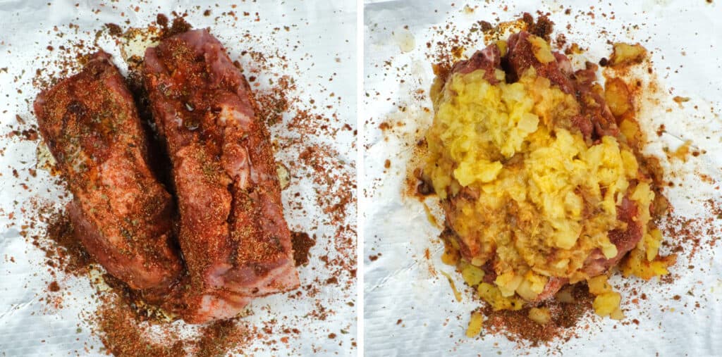 pork shoulder with spice rub and crushed pineapple collage