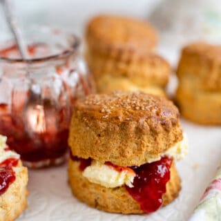 Air Fryer Scones with jam and clotted cream