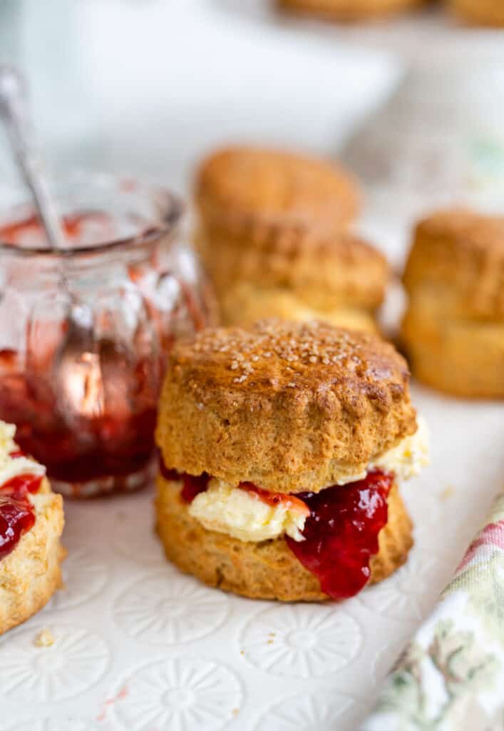 Air Fryer Scones with jam and clotted cream