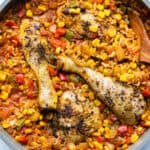 Mexican chicken and rice in a skillet