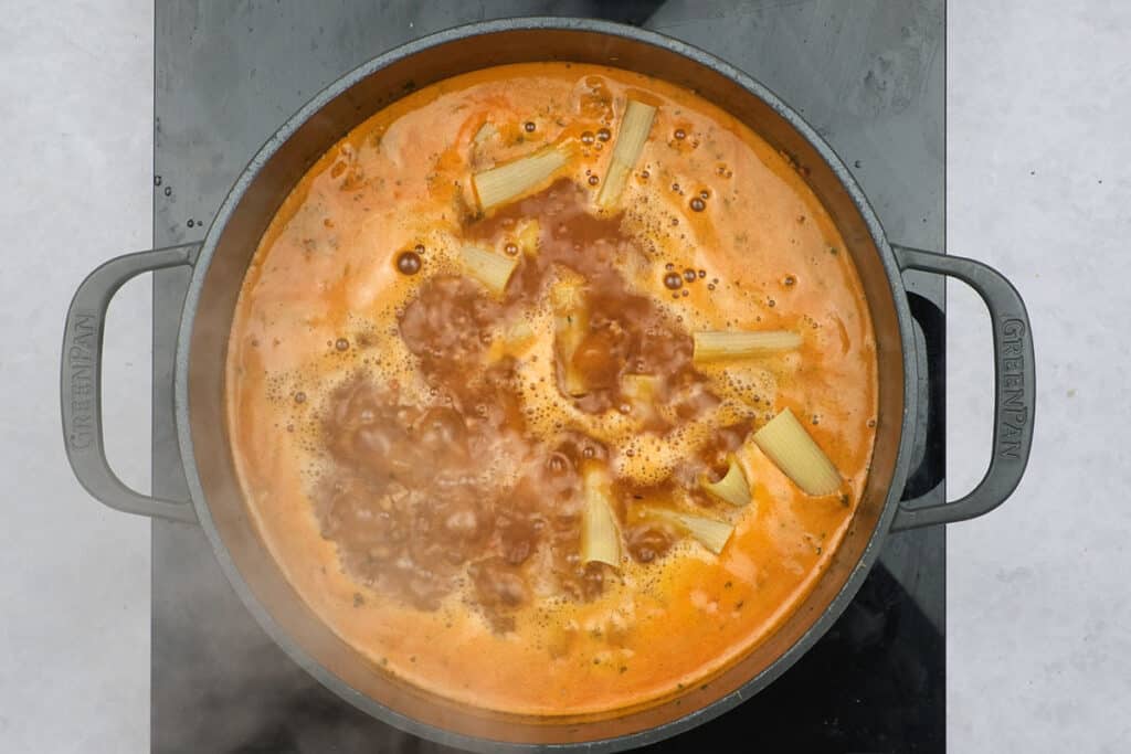 pasta cooking in a pot