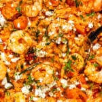 Shrimp Orzo With Feta and Tomatoes (close up)
