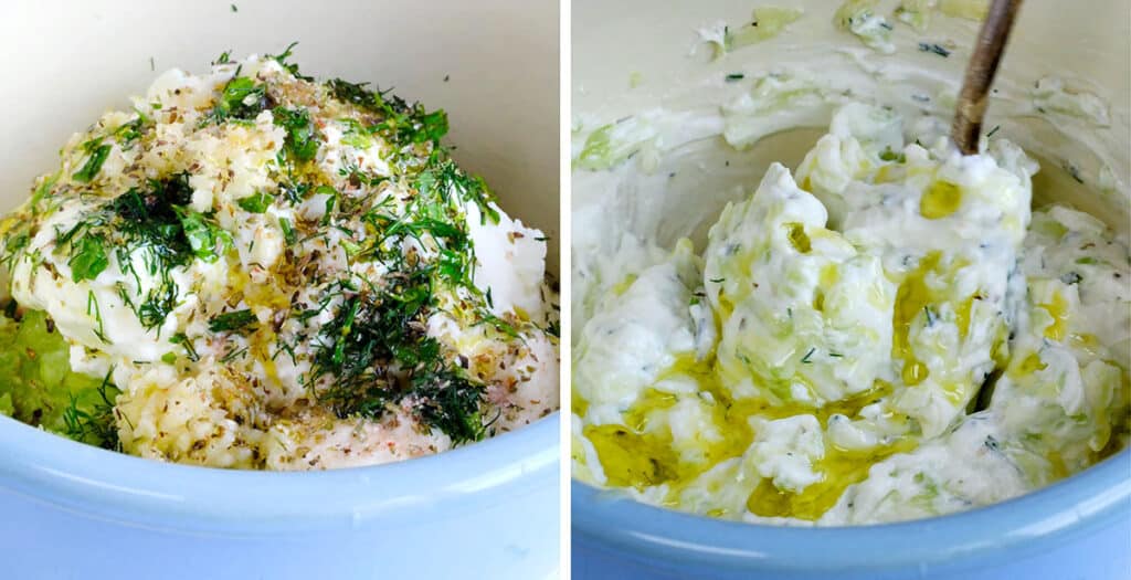 collage showing how to make tzatziki sauce