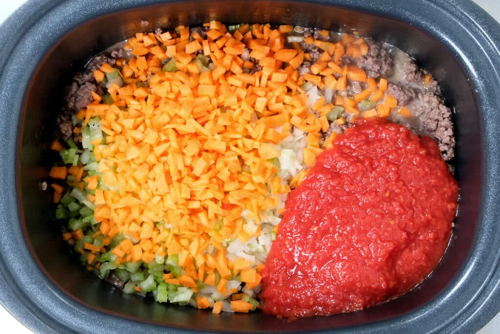 Ingredients for Italian ragu in a crock pot