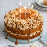 Air Fryer Biscoff cake with lit candles