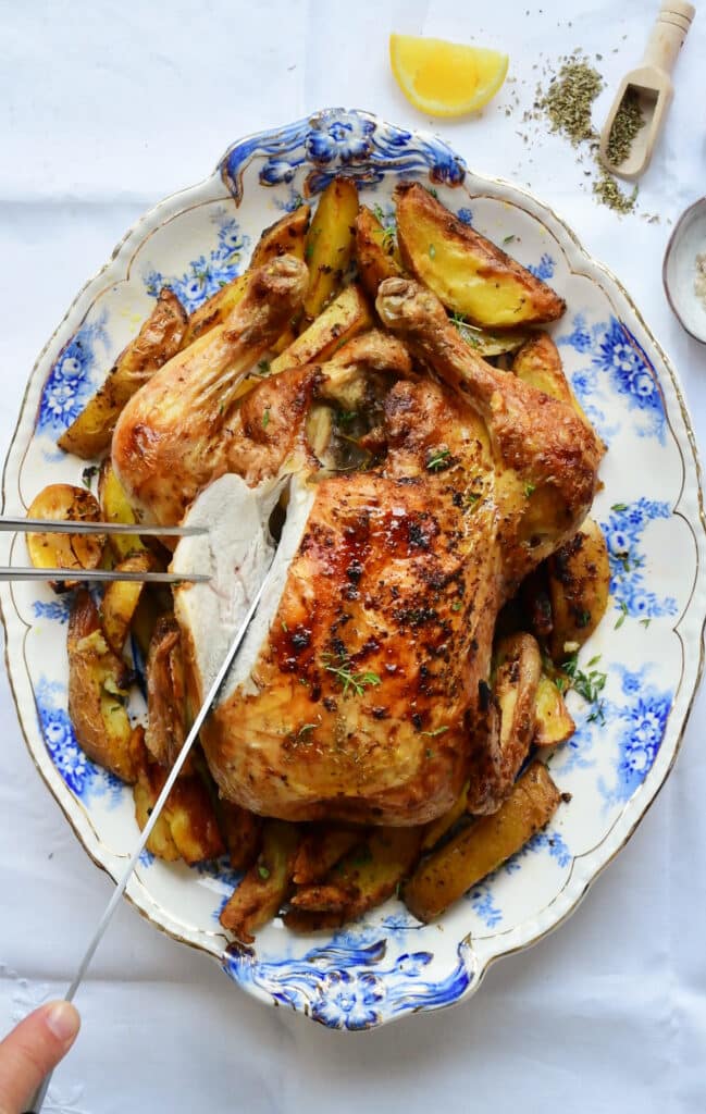carving a roast chicken