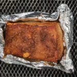 Air Fryer Pork Belly, cooked, flesh wrapped with foil