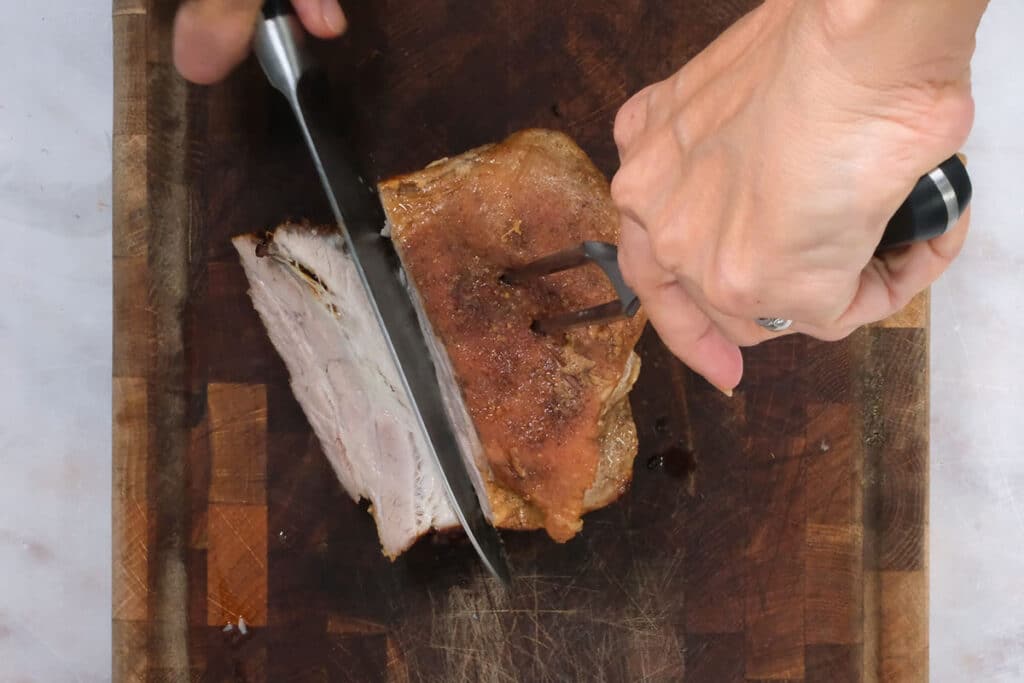 slicing pork belly
