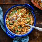 serving of Greek beef and orzo stew