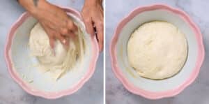 mixing dough for Greek peinirli pizza boats