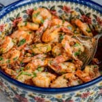 Air Fryer Spanish shrimp (Gambas Pil Pil) in a ceramic dish
