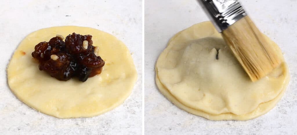 Collage showing process of making mince pies using puff pastry