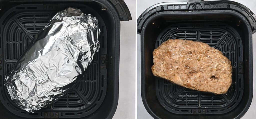 process shots cooking doner meat in an air fryer
