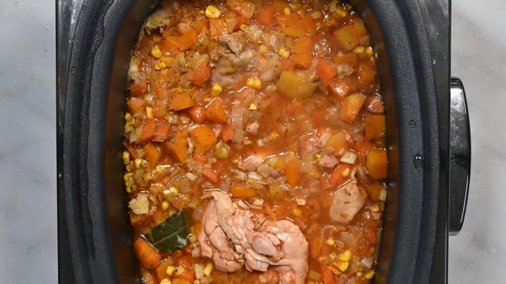 chicken pie filling in a slow cooker