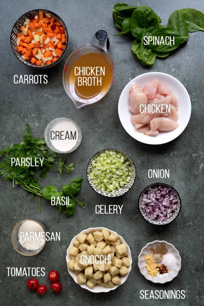 ingredients for Olive Garden copycat chicken soup with gnocchi