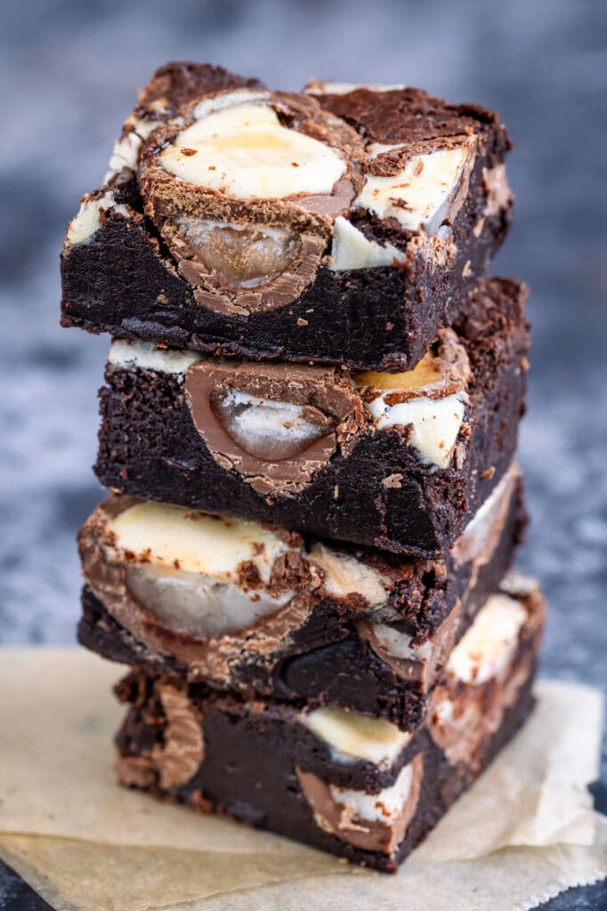Four Air fryer Easter brownies, stacked