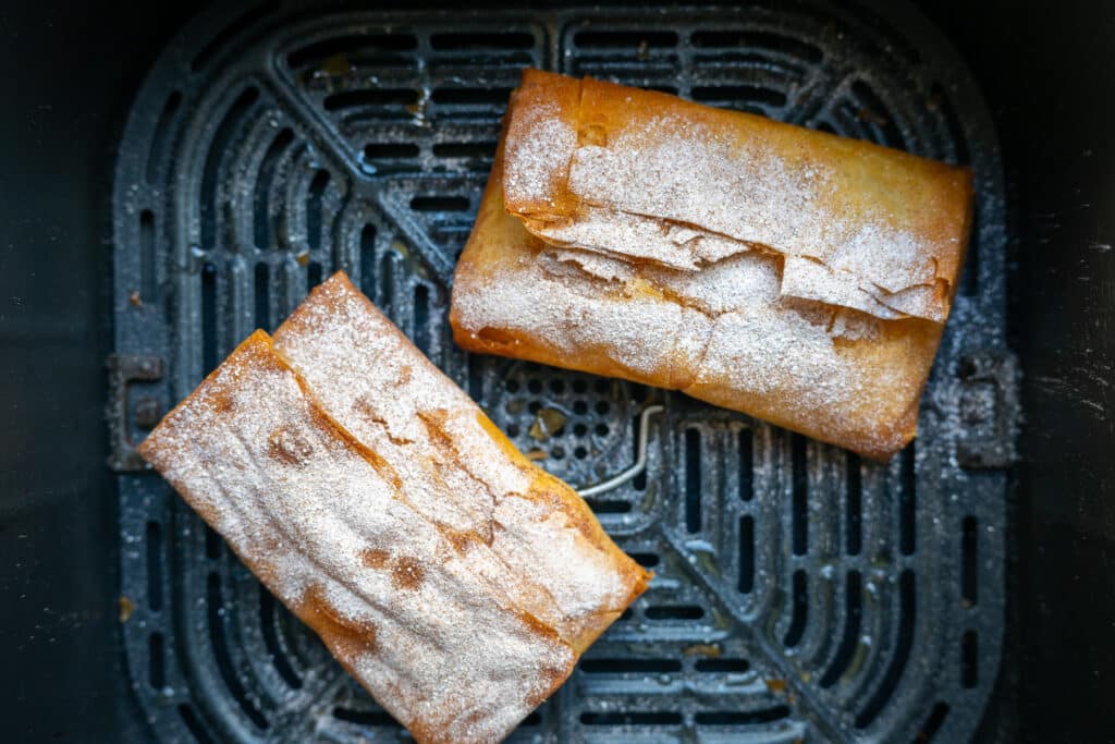 Bougatsa pastries in the basket of an air fryer